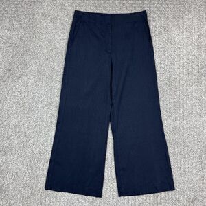 Theory Pants Womens 4 Navy Blue Linen Wide Leg Dress Trousers Office Career Work
